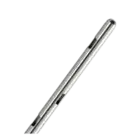 A sleek stainless steel pen resting on a smooth black background, highlighting its polished surface and elegant design.