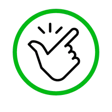 A green circle featuring a hand pointing upward, symbolizing direction or encouragement.